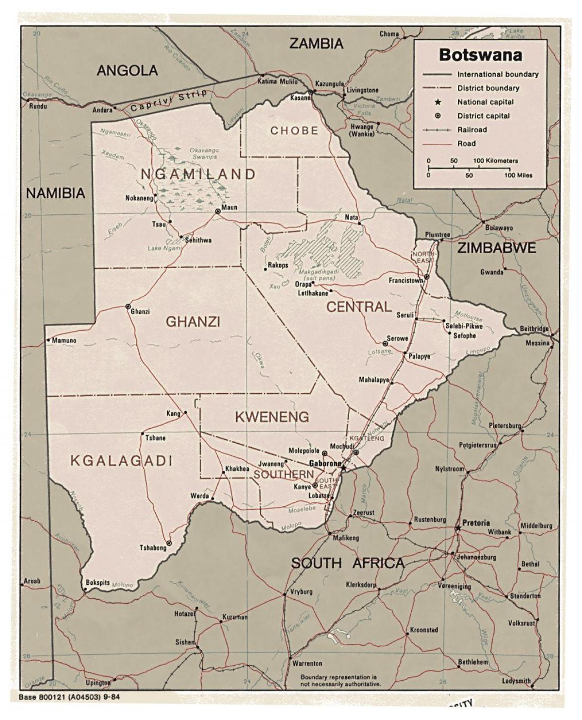 详细的地图博茨瓦纳