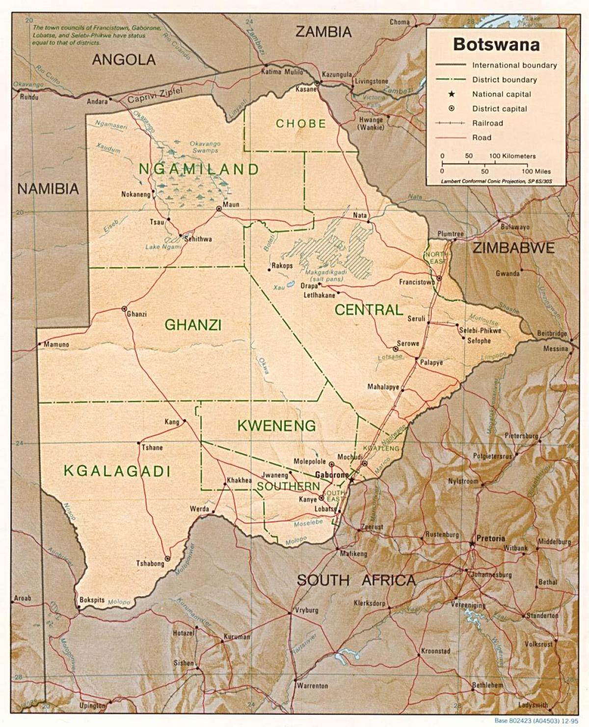 地图博茨瓦纳显示出城镇和村庄